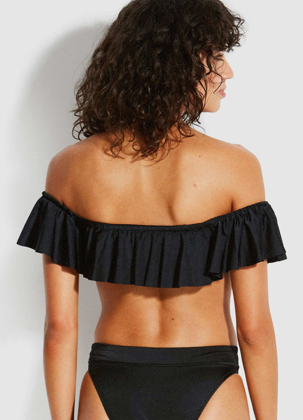 Shine On Cold Shoulder Frill Bandeau Bikini Top - Black