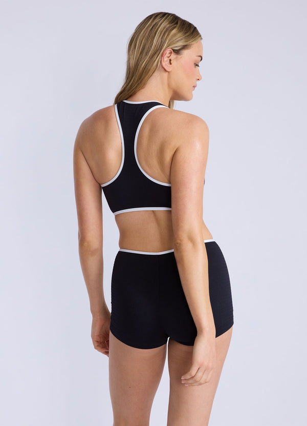 Beach Bound Zip Front Tank Bikini Top - Black