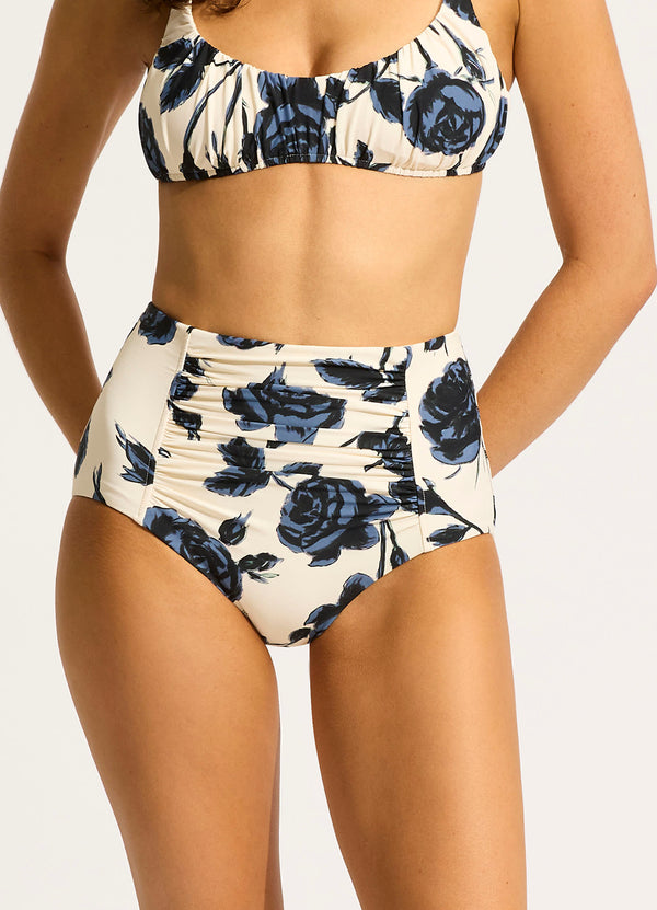 Collective Swimwear - Rococo Ruched Front High Waisted Bikini Bottom - Black third image