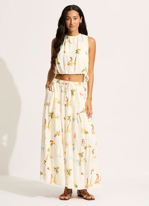 Collective Swimwear - Isla Palm Tiered Maxi Skirt - Ecru featured image