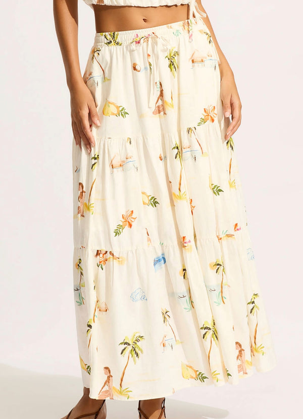 Collective Swimwear - Isla Palm Tiered Maxi Skirt - Ecru third image