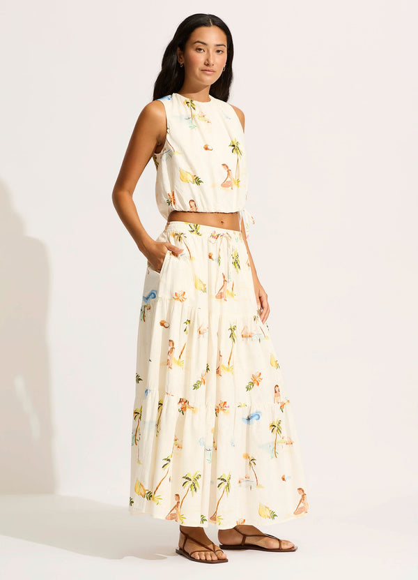 Collective Swimwear - Isla Palm Tiered Maxi Skirt - Ecru fourth image