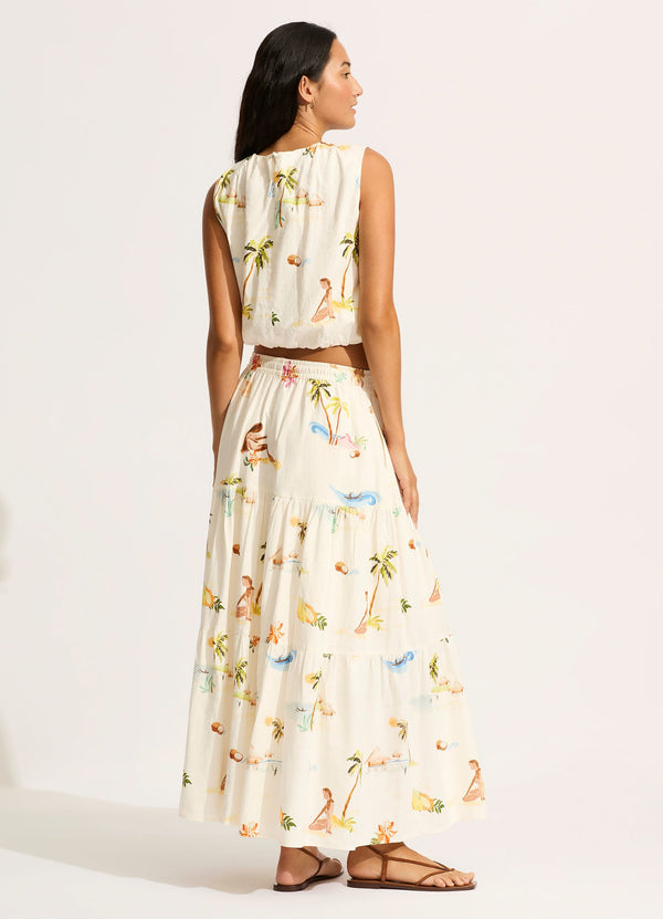 Collective Swimwear - Isla Palm Tiered Maxi Skirt - Ecru fifth image
