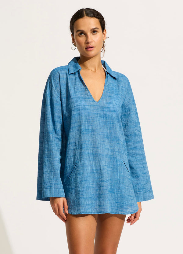 Collective Swimwear - Longline Beach Shirt - Chambray third image