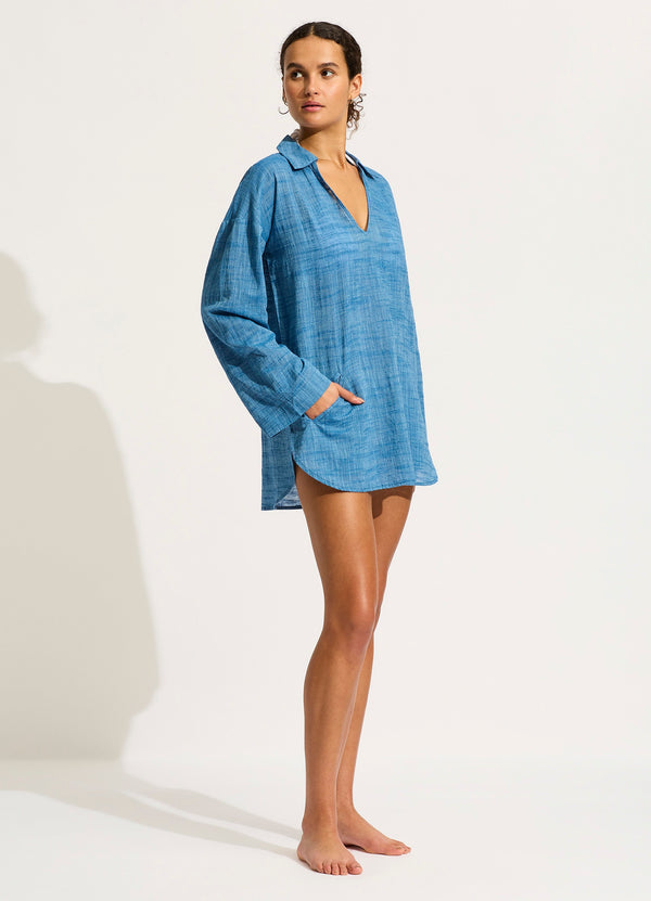 Collective Swimwear - Longline Beach Shirt - Chambray fourth image