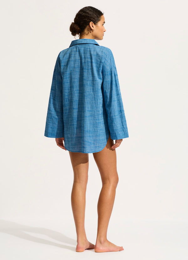 Collective Swimwear - Longline Beach Shirt - Chambray fifth image