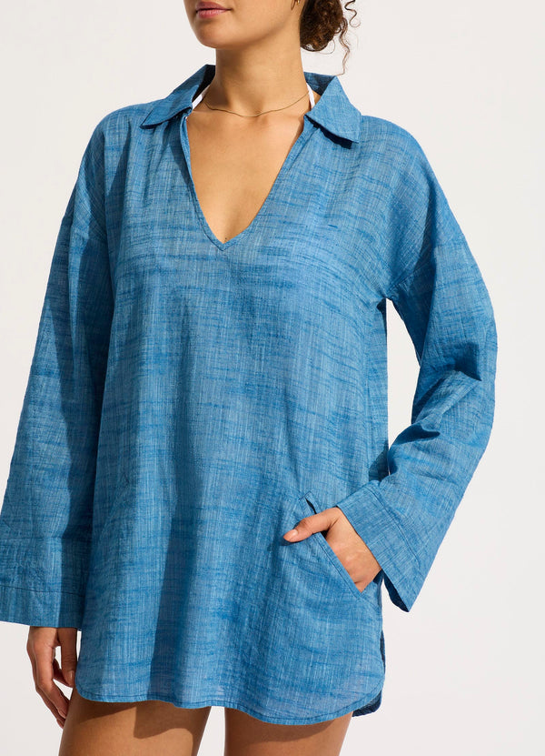Collective Swimwear - Longline Beach Shirt - Chambray sixth image