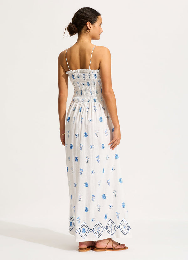 Collective Swimwear - Marbella Shirred Maxi Dress - White fourth image