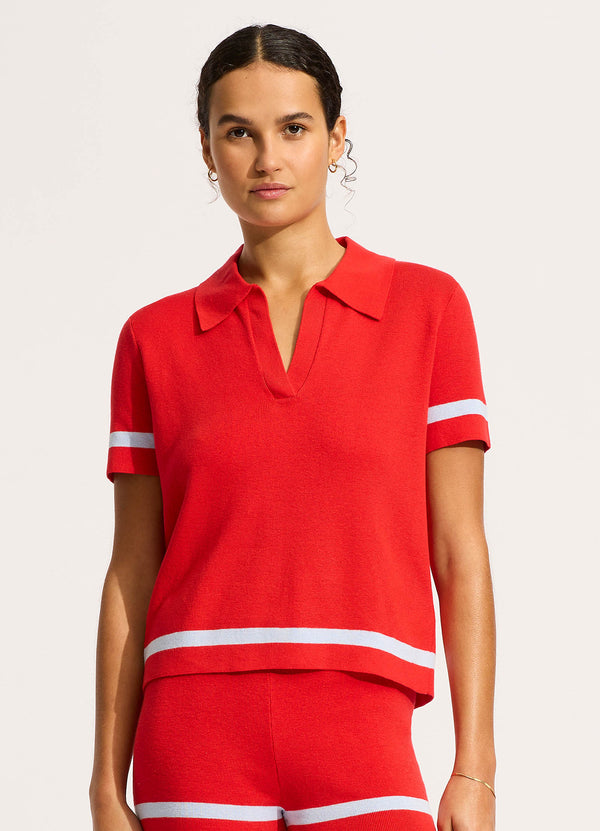 Collective Swimwear - Knit Polo Shirt - Flame third image