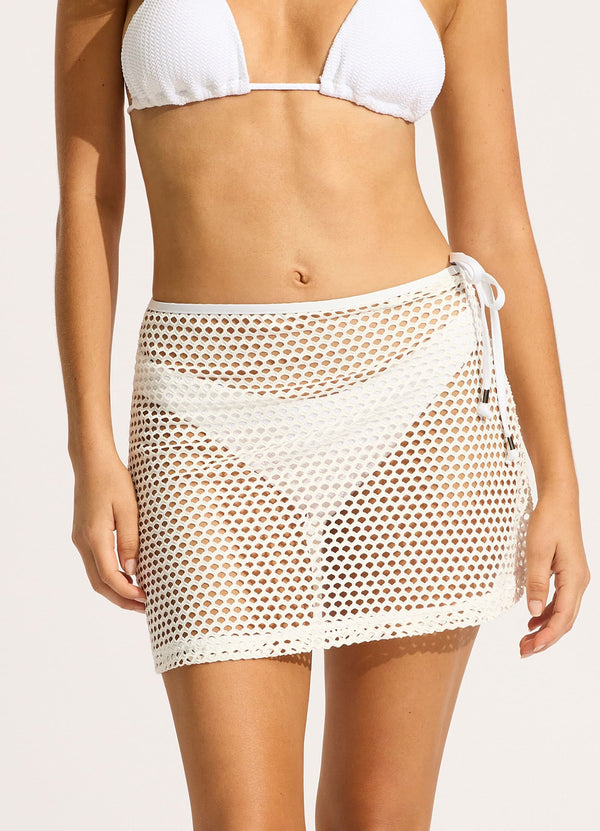 Collective Swimwear - Mesh Effect A-Line Skirt - White third image