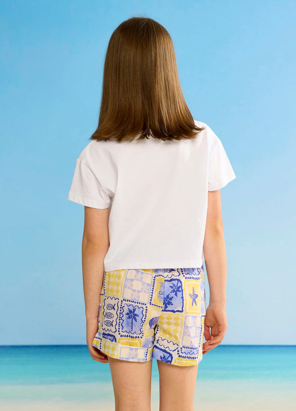 Cotton Emb Crop Tee - White