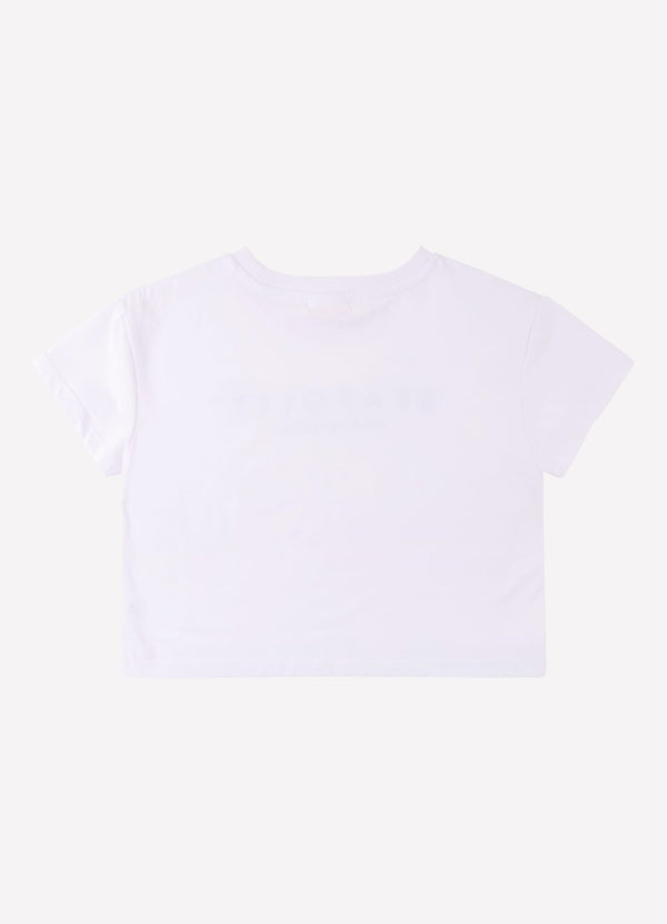 Cotton Emb Crop Tee - White