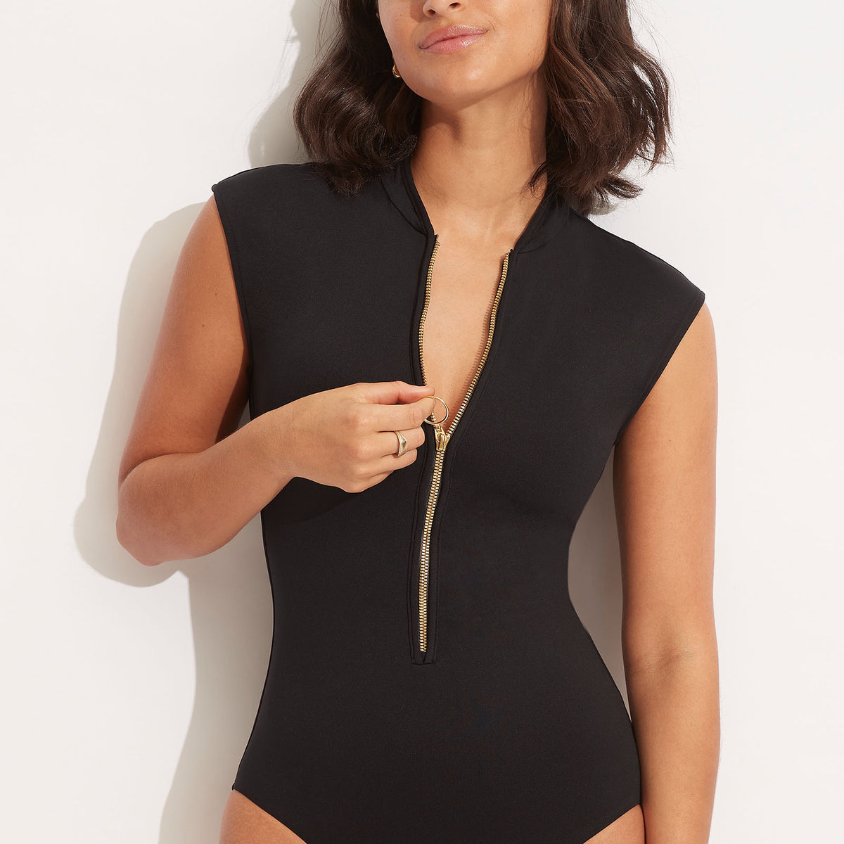 Seafolly Collective Zip Front One Piece Black – Seafolly Australia