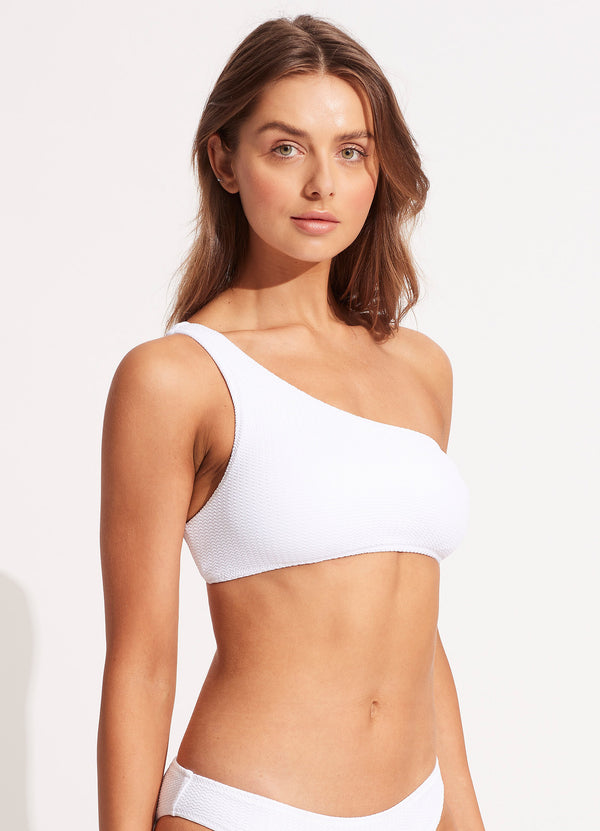 Sea Dive One Shoulder Bikini Top - White