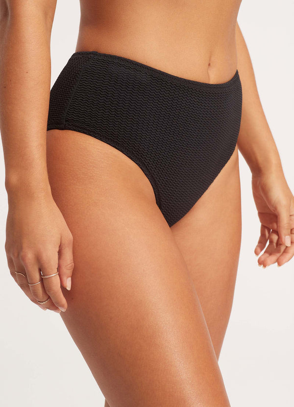 Sea Dive Wide Side Retro Bikini Bottom - Black