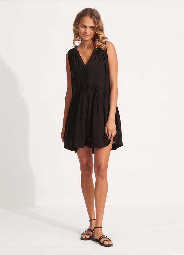 Ladder Detail Dress - Black