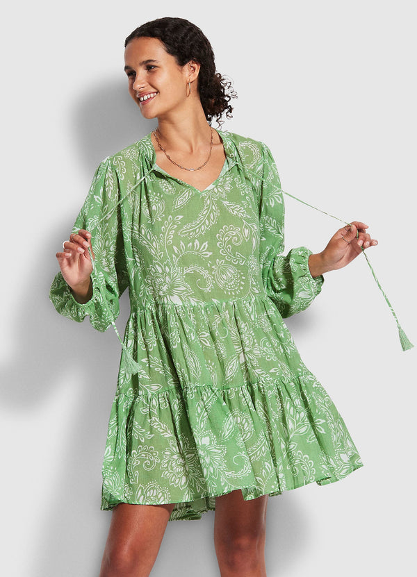 Folklore Tier Dress - Green Tea
