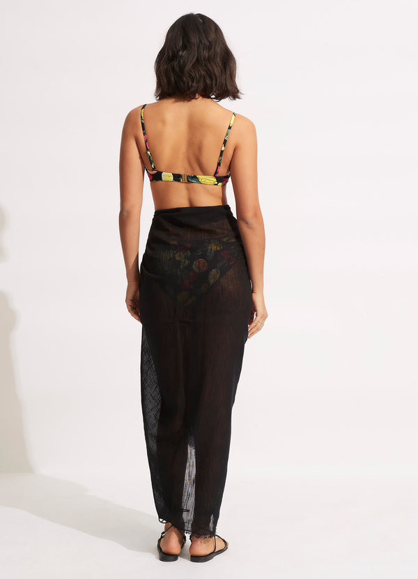 Textured Cotton Beach Wrap - Black