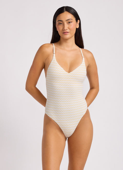 Black Mesh Effect V Neck One Piece Swimsuit