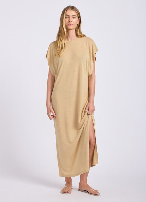 Black Slub Linen Batwing T-Shirt Dress