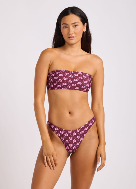 Black Batik Bloom Bandeau Bikini Top