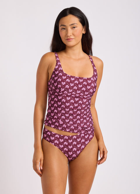 Black Batik Bloom Square Neck Tankini Bikini Top
