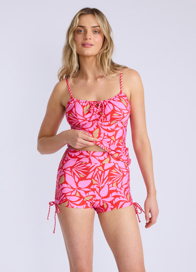 Retro Reef Gathered Neck Tankini Bikini Top