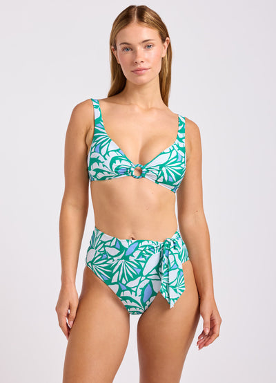 Retro Reef Tie Front High Waisted Bikini Bottom