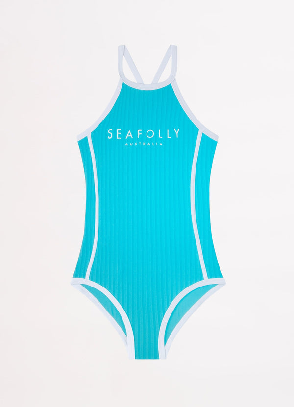 Essentials Girls High Neck One Piece - Aquamarine – Seafolly Australia