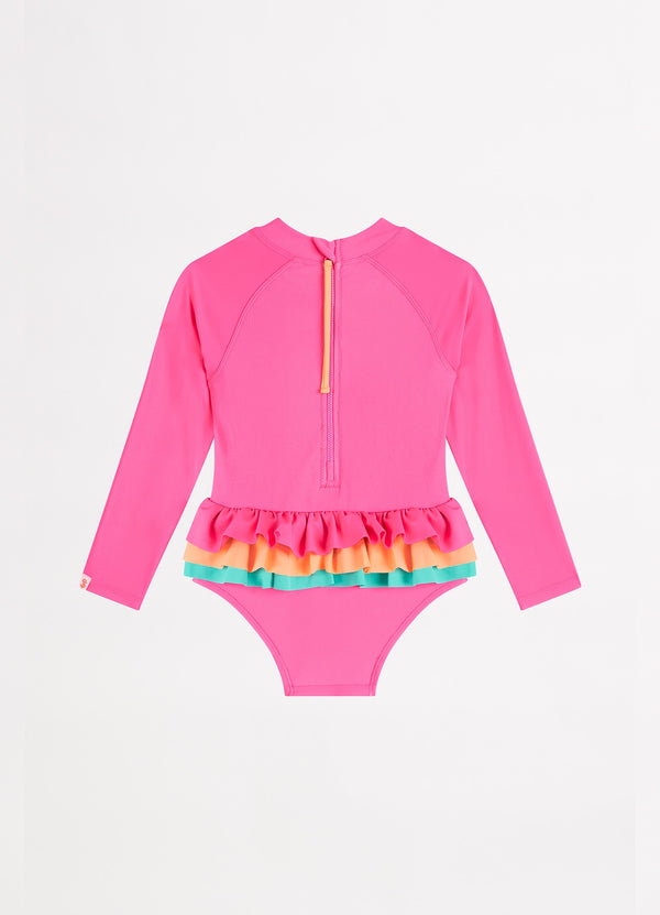 Essential Girls Colour Blocked Paddlesuit - Peony
