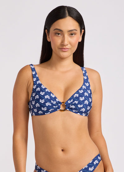 Batik Bloom Multifit Ring Front Tank Bikini Top
