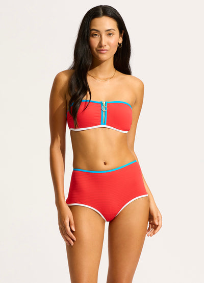 Beach Bound Zip Front Bandeau - Flame