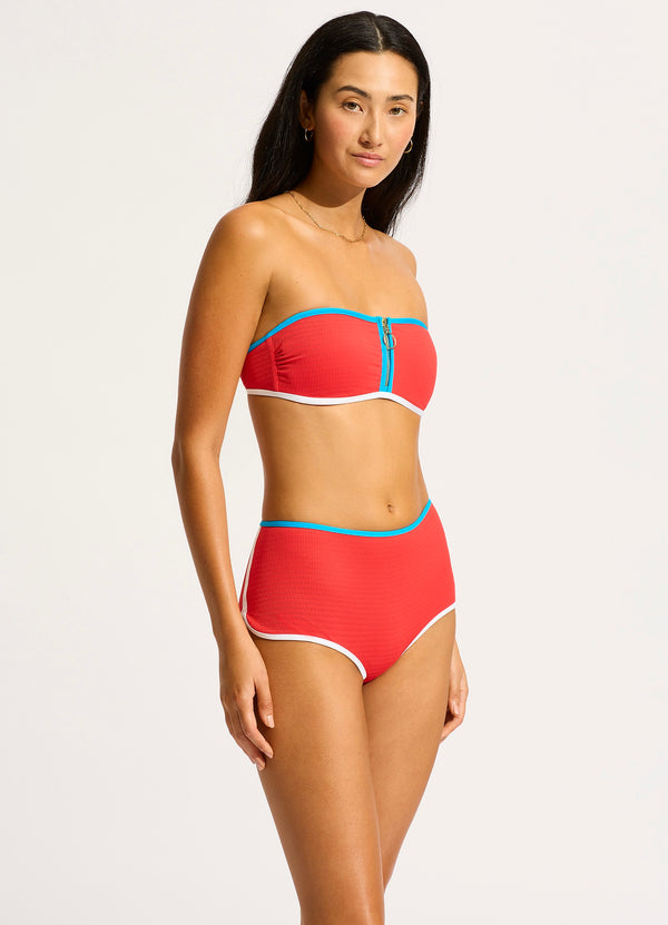 Beach Bound Zip Front Bandeau - Flame