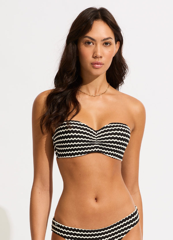 Mesh Effect Bustier Bandeau Bikini Top - Black