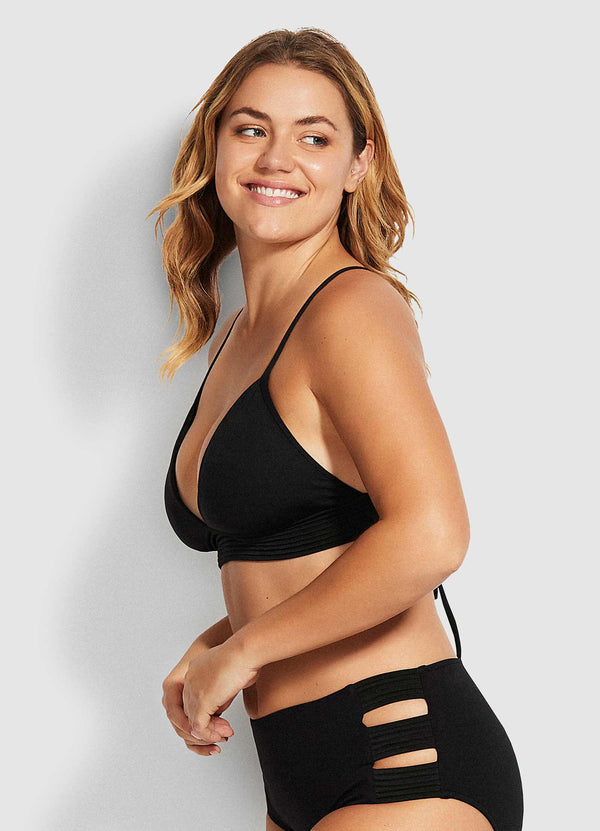 Seafolly Quilted Fixed Tri Bikini Top - Black