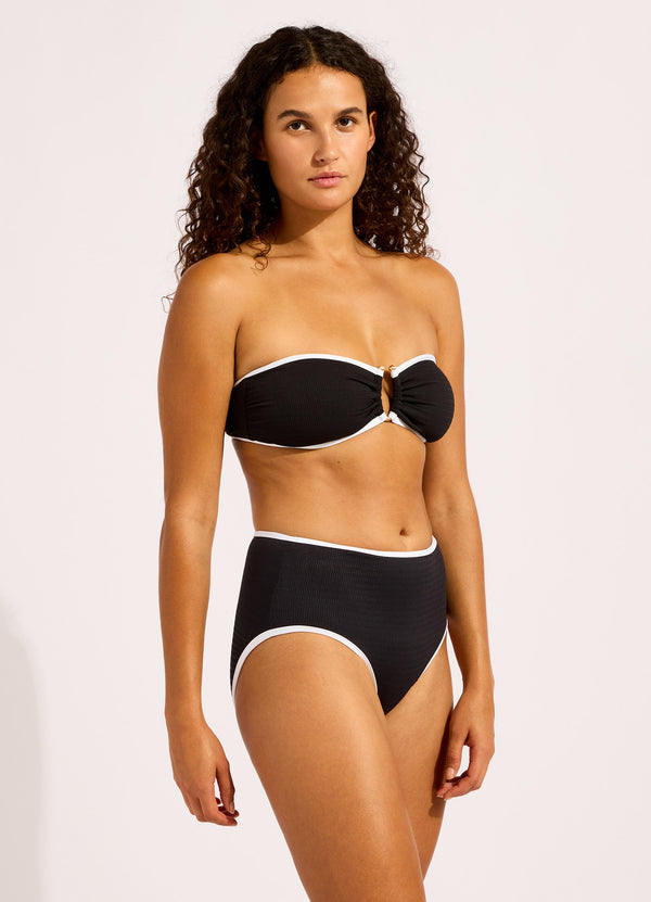 Beach Bound Ring Front Bandeau Bikini Top - Black
