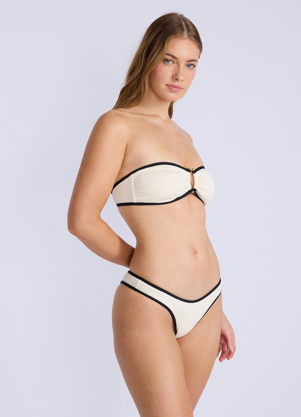 Beach Bound Ring Front Bandeau Bikini Top - Ecru