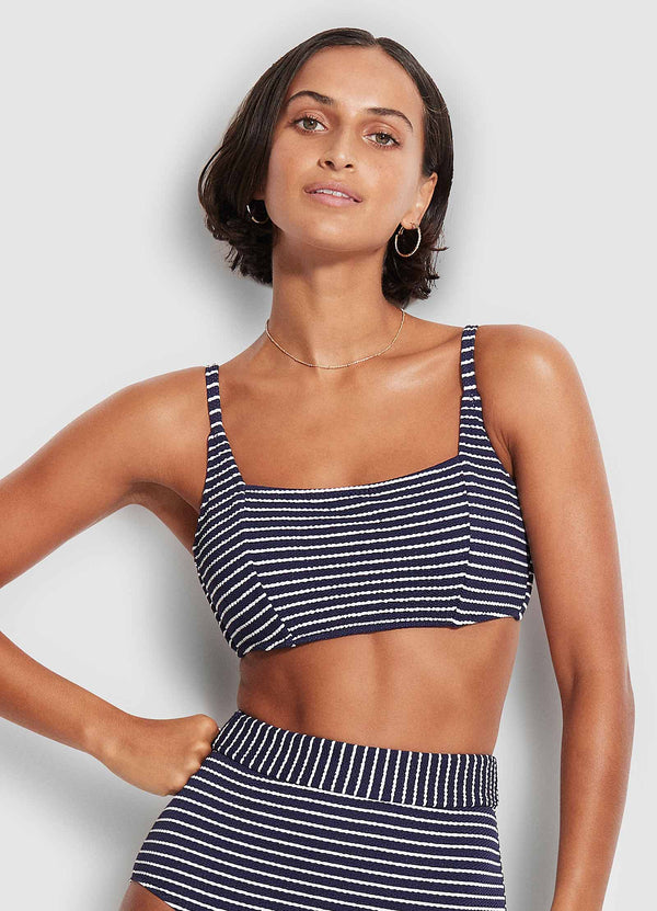 Seaside Stripe DD Square Neck Tank - True Navy