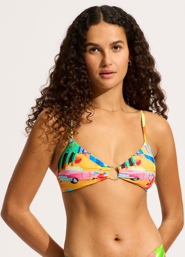 Cuba Ring Front Triangle Bikini Top - Turquoise