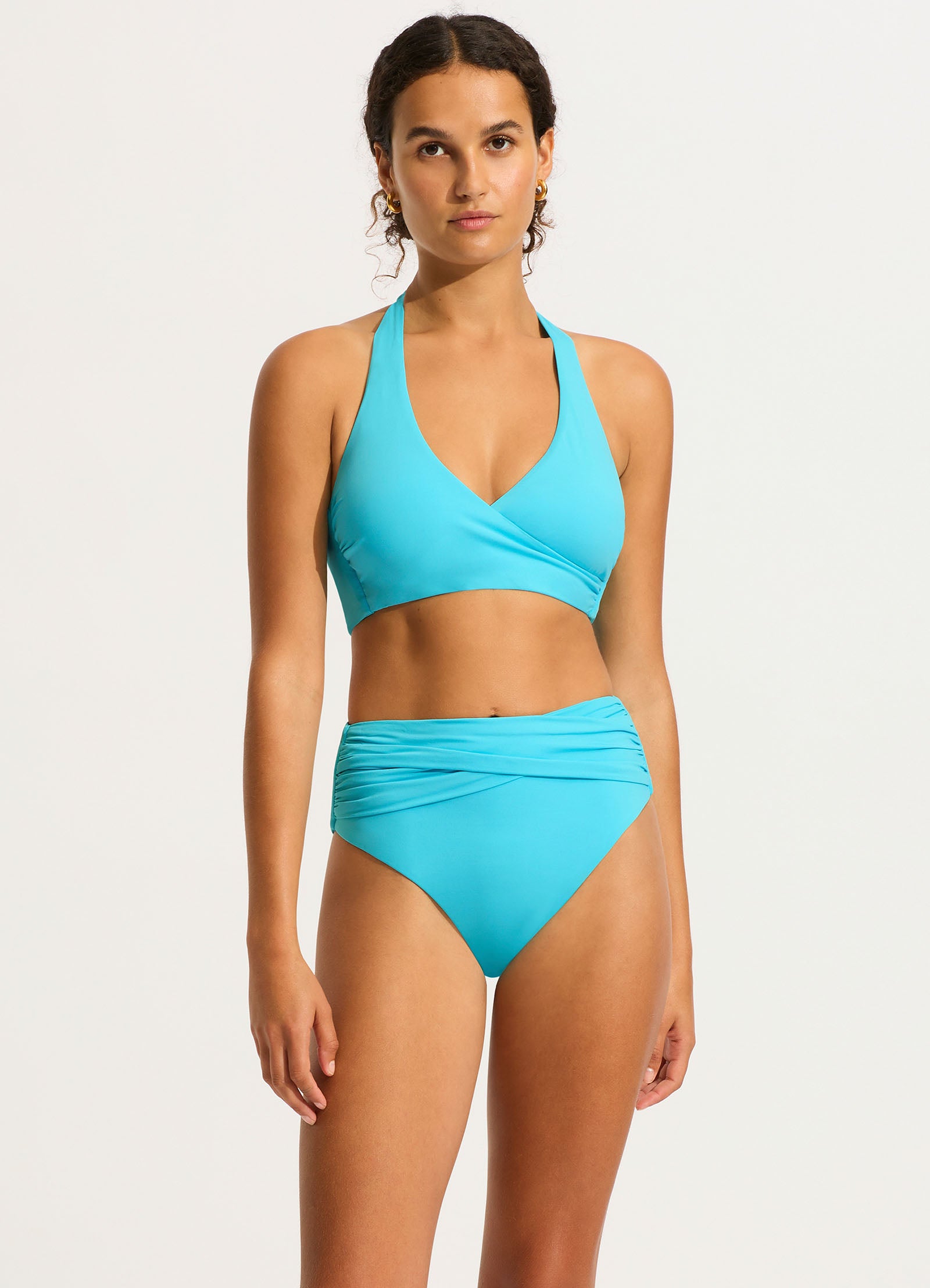 Seafolly Collective DD Wrap Front Halter Bikini Top Atoll Blue Seafolly Australia