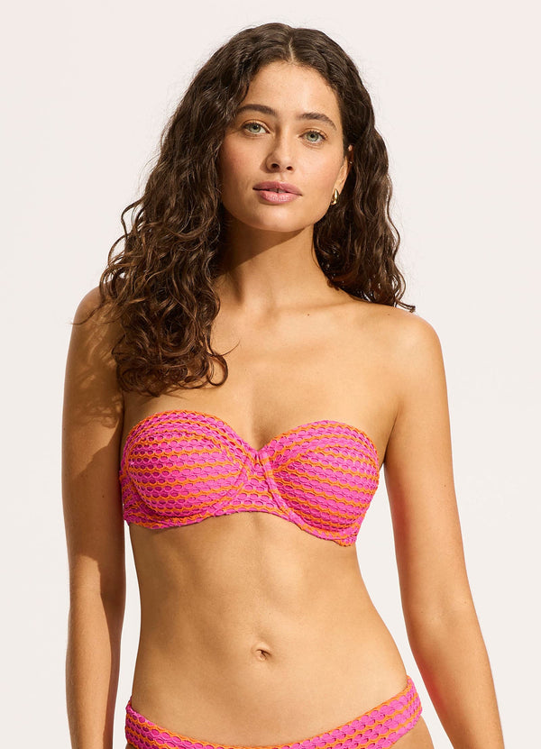 Mesh Effect Bustier Bikini Top - Hot Pink