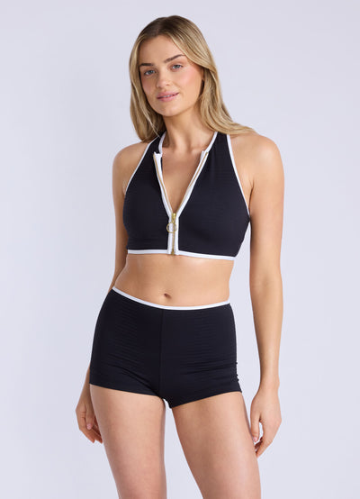 Beach Bound Zip Front Tank Bikini Top - Black