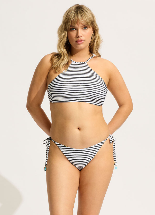 Isla Palm High Neck Tank Bikini Top - Black White