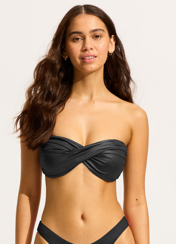 Soleil Twist Bandeau Bikini Top - Black