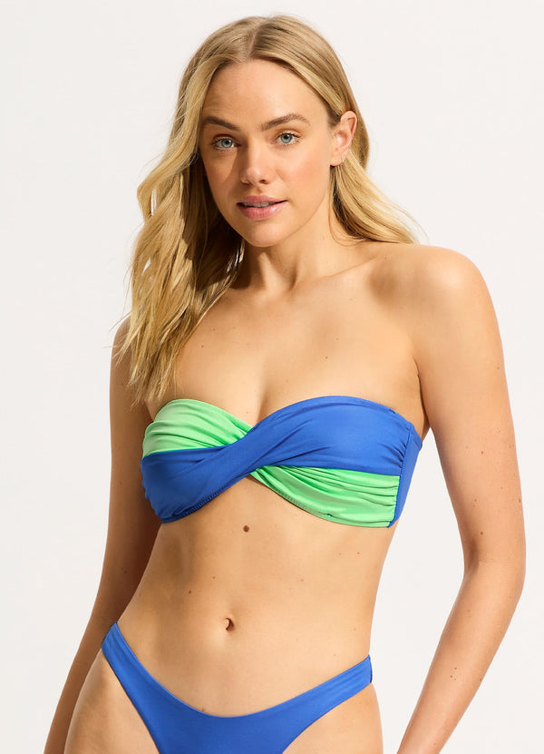 Rio Colour Block Twist Bandeau Bikini Top - Azure