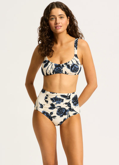 Rococo Ruched Front High Waisted Bikini Bottom - Black