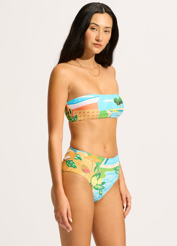 Sunset High Waisted Bikini Bottom - Turquoise