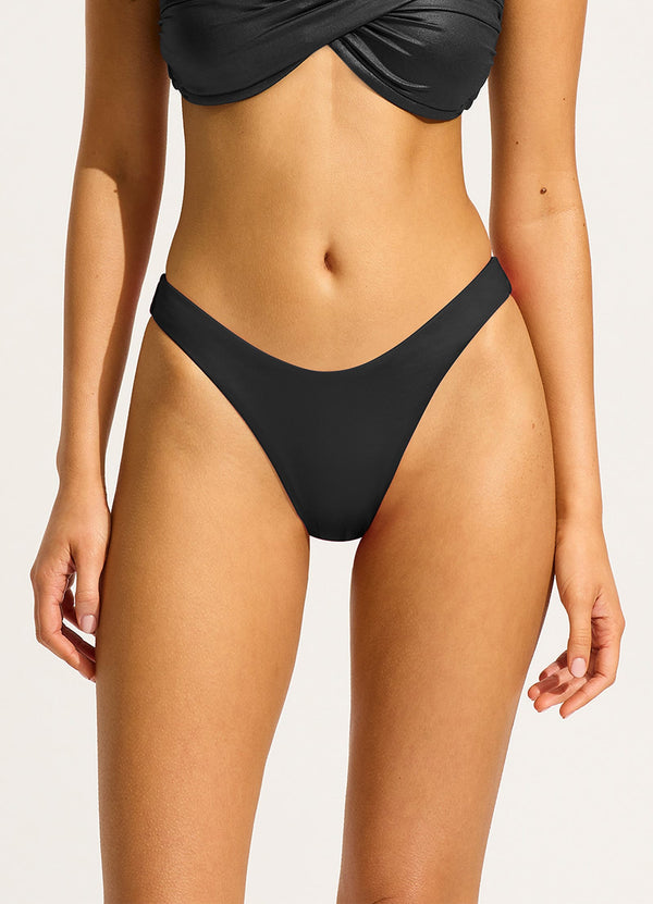 Soleil Scoop High Cut Rio Bikini Bottom - Black