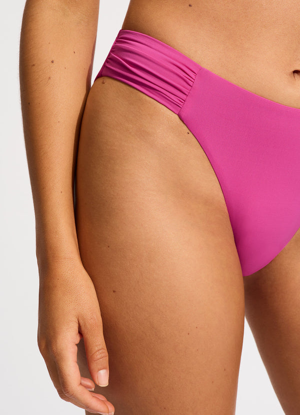 Seafolly Collective High Leg Ruched Side Bikini Bottom - Hot Pink