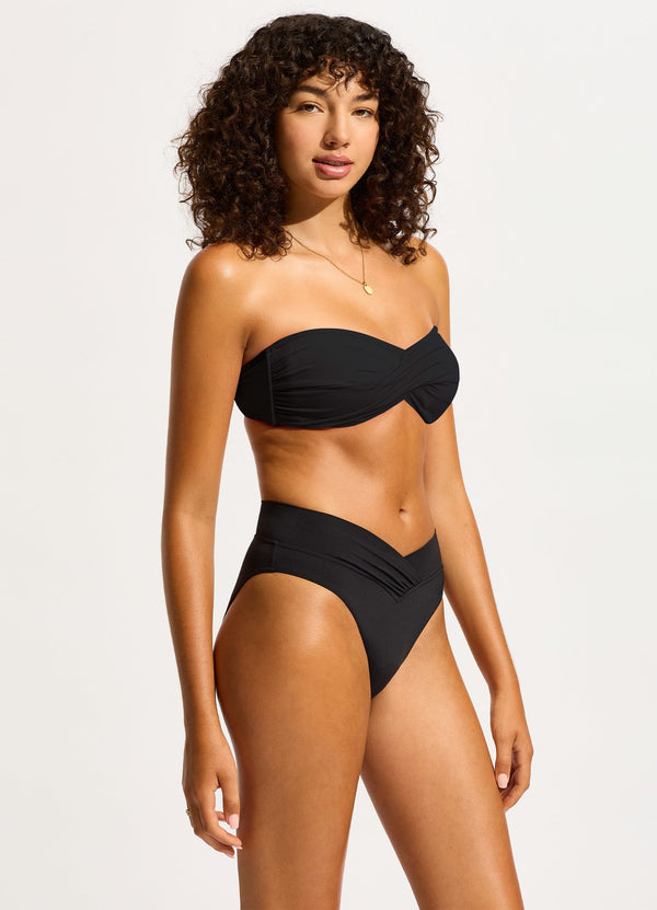 Seafolly Collective V Front High Cut Bikini Bottom - Black